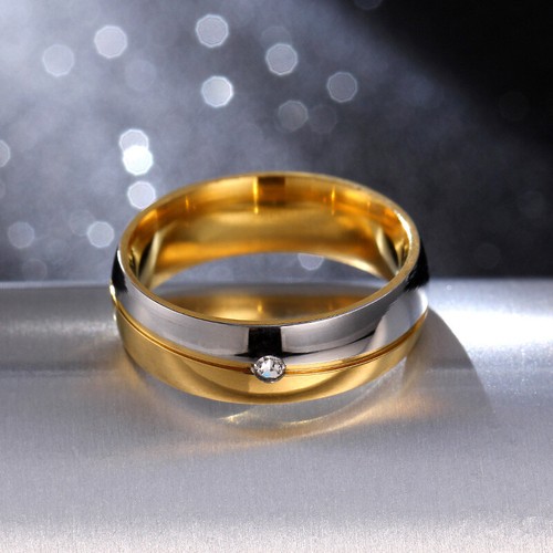 18K Gold Silber poliert Titan Stahl Band Damen Ehering CZ Ringgröße 6-12 - Bild 6 von 13