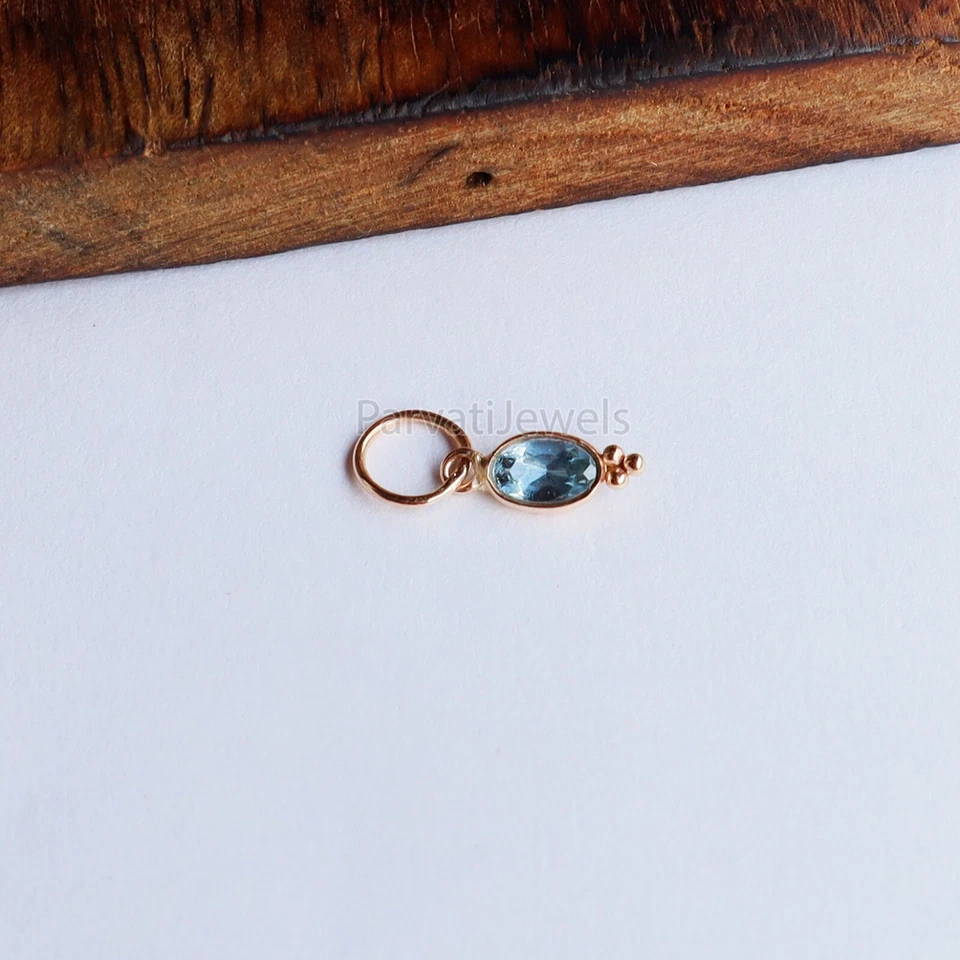 Dije colgante de oro macizo de 18 quilates con piedras preciosas de corte aguamarina natural boda mujer Foto 4 de 4