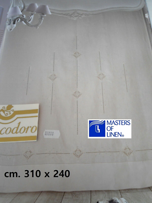 Tenda in purissimo lino bellora ricamo intaglio a mano 245x310cm