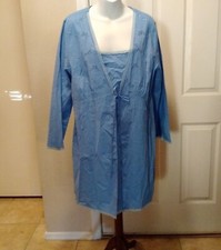 NEW Robe  Nightgown Sleepwear Set SZ L CABERNET 2 Piece 100 Cotton Sky Blue