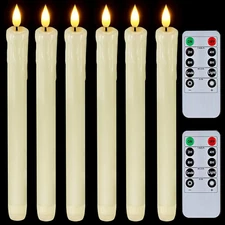 Homemory Real Wax LED Flameless Taper Candles with Remote Timer, 9.6 Inches Ivor
