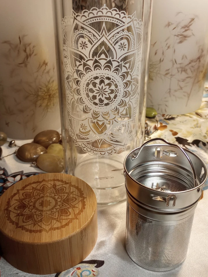 Boho Mandala Doble Pared Vidrio Café Té Fruta Infusor Nuevo con Etiquetas. ¡¡ÚLTIMO!! HW02 Foto 2 de 4