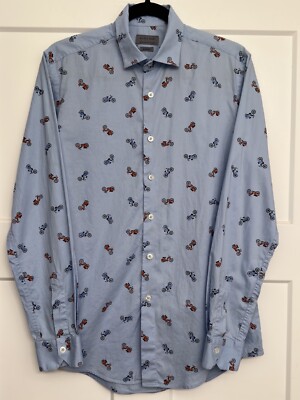 Zara Men s Slim Fit M Button Down With Bicycles Blue