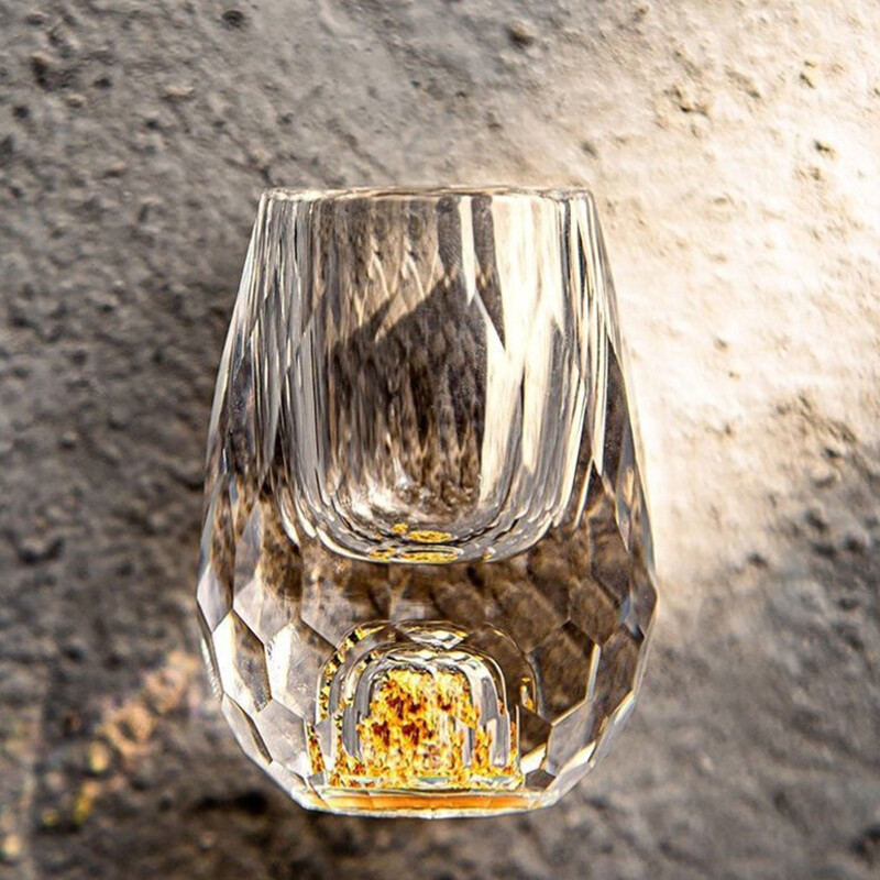 Luxuskristallglas Wodka Glass Sake Shochu Glasriegel Likör Gold Folie