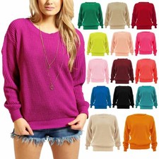 Women Ladies Plain Colour Chunky Knitted Baggy Jumper Oversized Warm Sweater Top