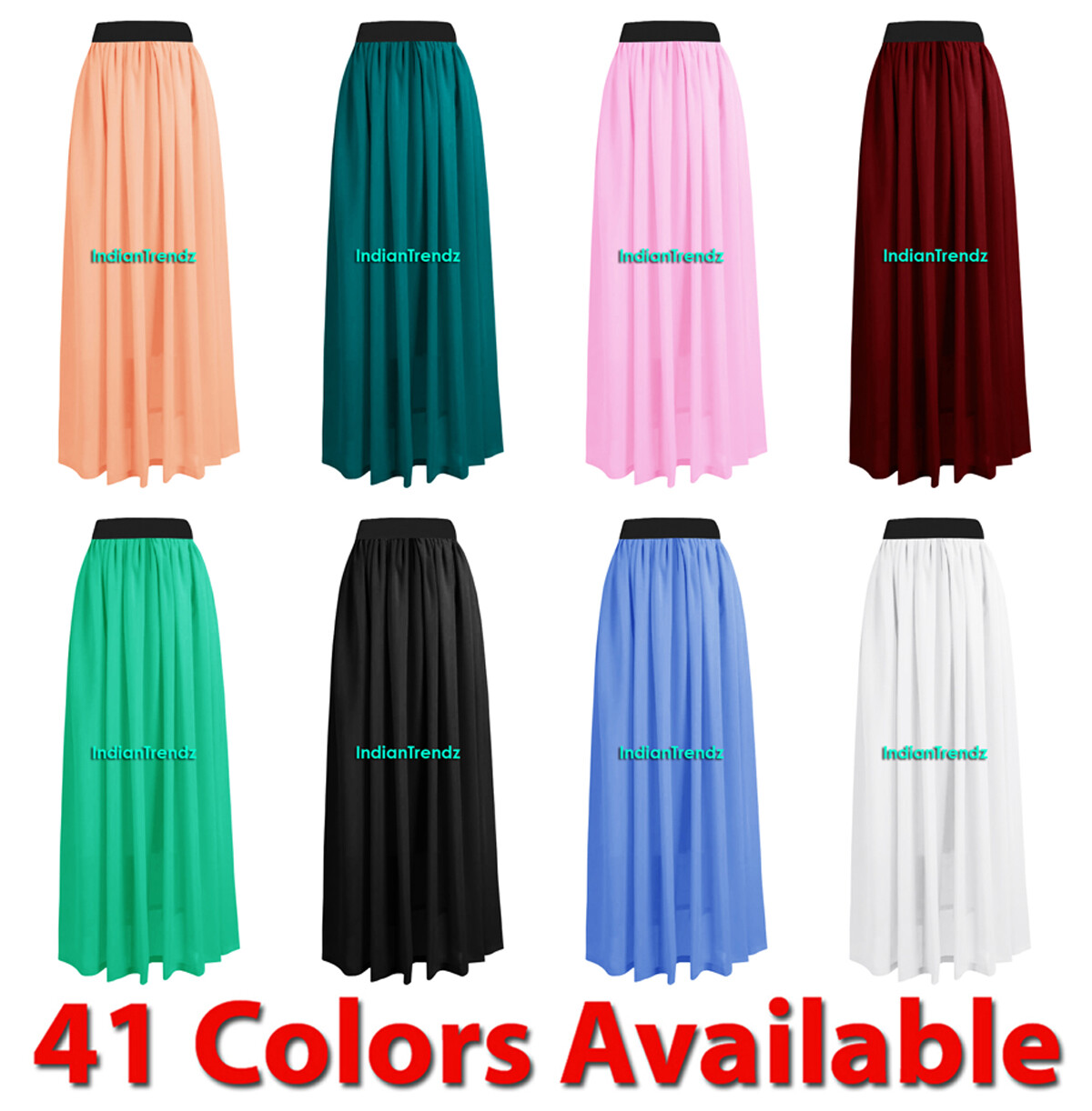 Women's Black Chiffon Maxi Skirt Retro 2-Layer Pleated Long Dress with Elastic Waist-image