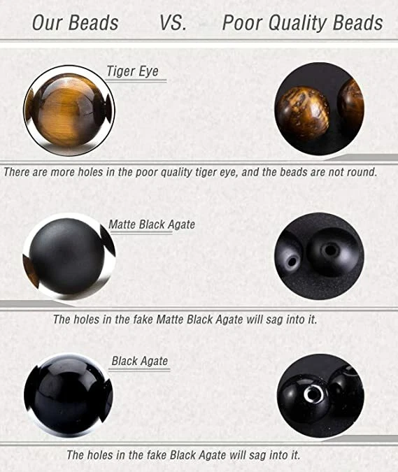 Fashion Men 8MM Lava Stone Black Obsidian Agate Beaded Onyx Healing Bracelet Set - Image 3 of 4