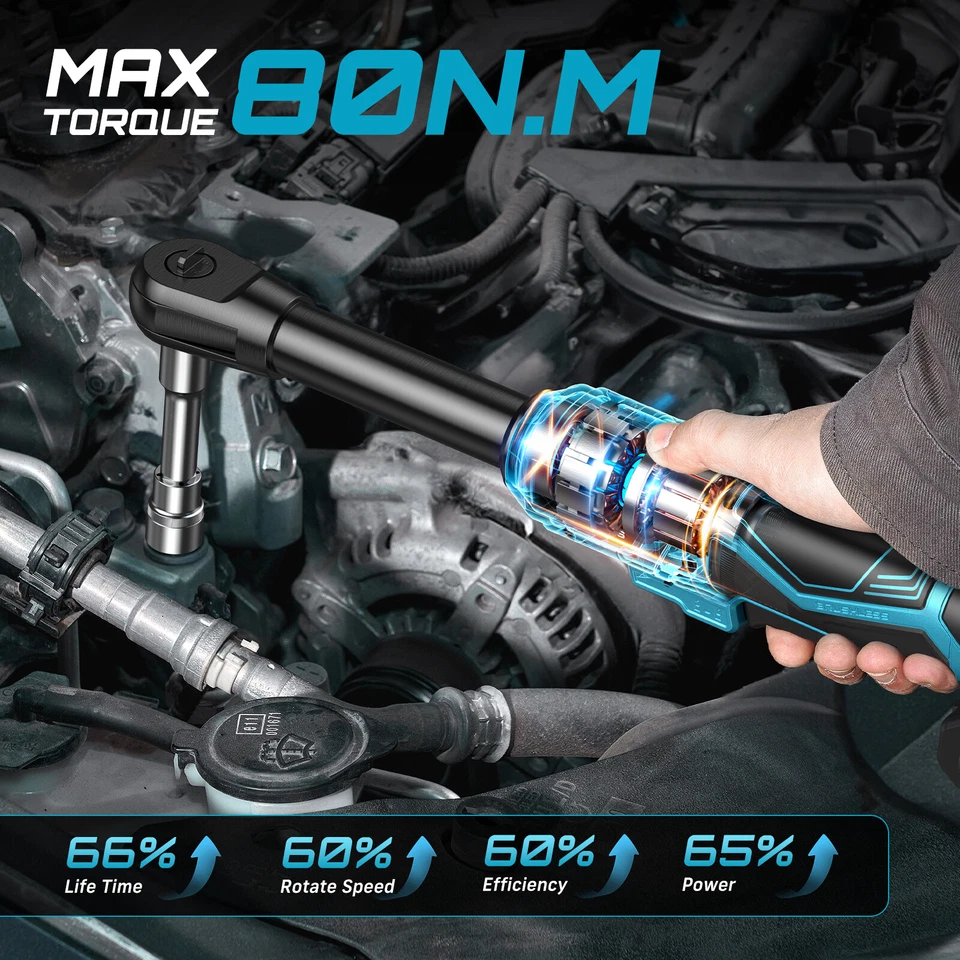 Llave de trinquete eléctrica inalámbrica extendida Seesii 3/8" 59 pies-lb llave sin escobillas Foto 2 de 4