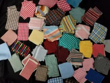 New Quilting Striped Gingham Fabric Scraps Quilts Crafts  - Lot of 30
