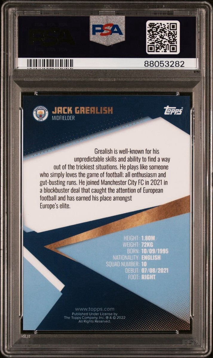 Jack Grealish Auto RED /10 Topps Manchester city team set 2021/22