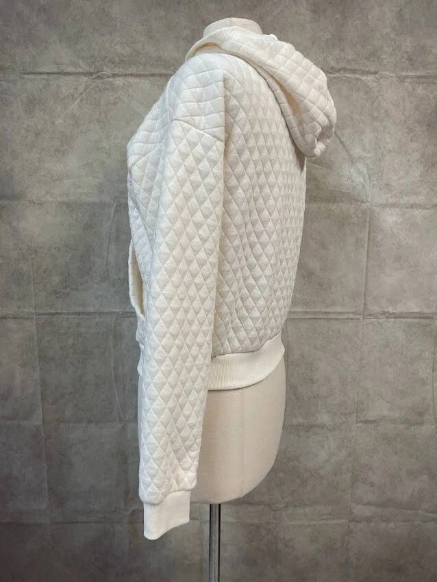 Kendall + Kylie Women's Quilted Jacket Hooded White Full Zip Size S - Image 2 of 4