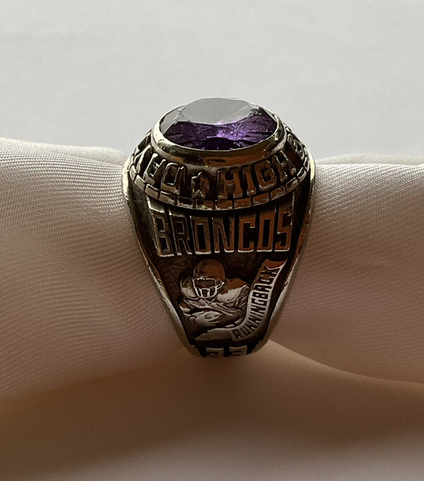 10K White Gold Balfour Class Ring Football Running Ba… Gem