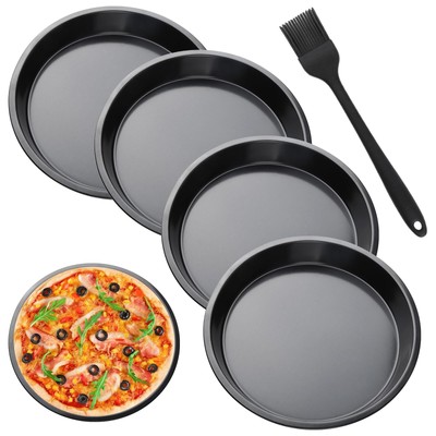 4Pcs Round Pizza Plate Pan Deep Dish Tray Carbon Steel Non-stick Baking Tools