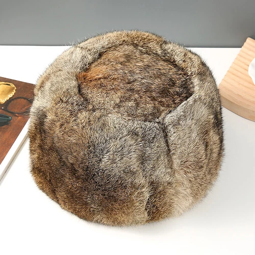 100% Real Rabbit Fur Hat Thicken Winter Warm Flat Top Cap Fashion Outdoor Men - Picture 4 of 24