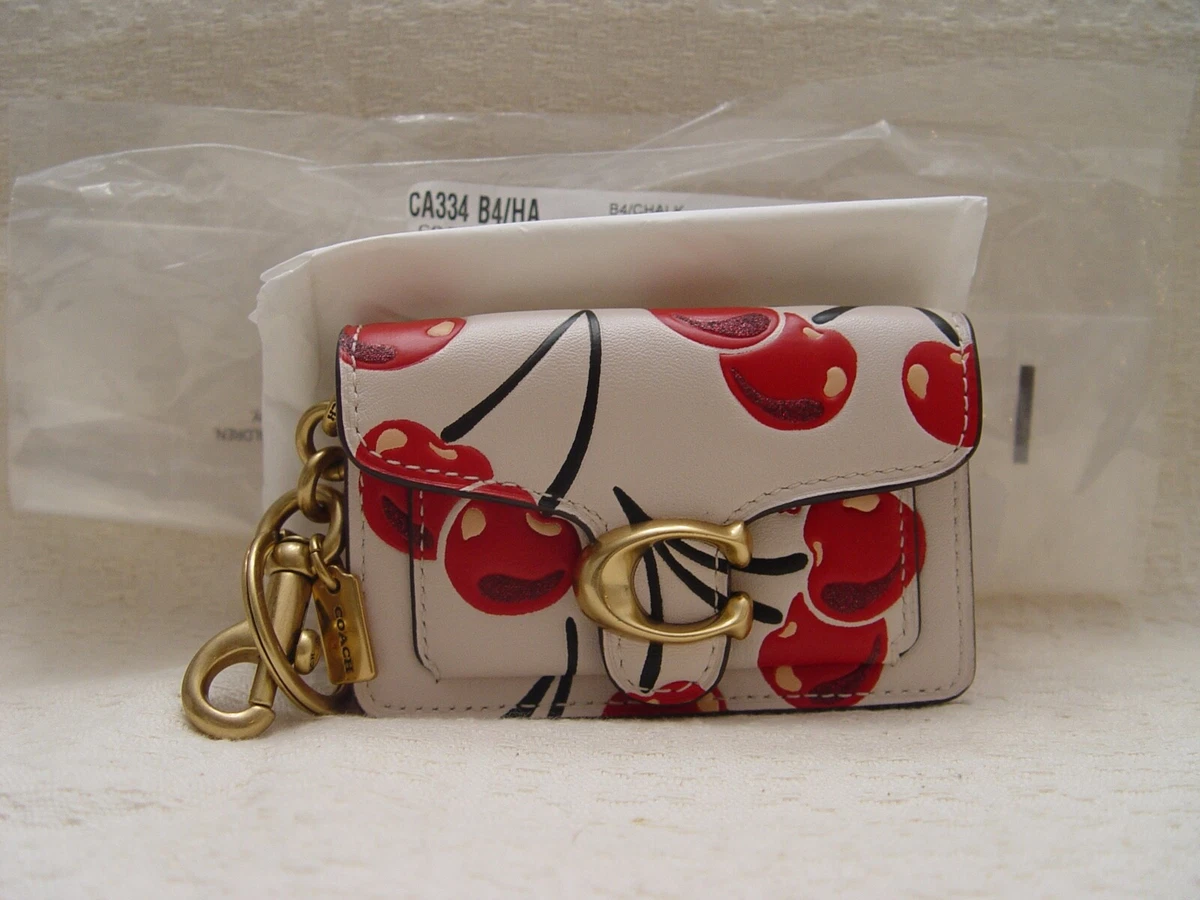 NWT Coach Mini Tabby Leather Purse Bag Charm With Cherry Print in