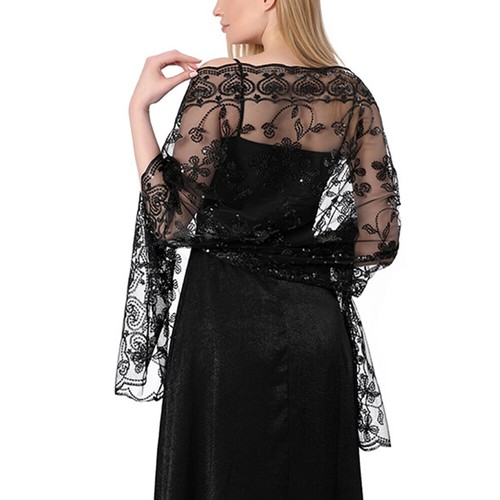 1920s Sequin Shawl Women's Cape Up Shrug For Gatsby Bridal Wedding Evening Wrap* - Picture 20 of 31