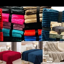 SOLID flannel Blanket Soft lightweight Stripe,3D Ribbed Jacquard Q & K size