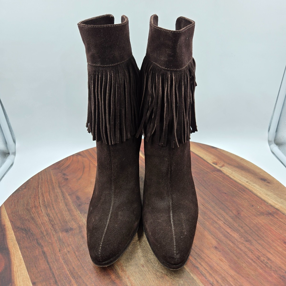 Helmut Lang Boots Womens 37.5 / 7.5 Brown Suede Fringe Boho