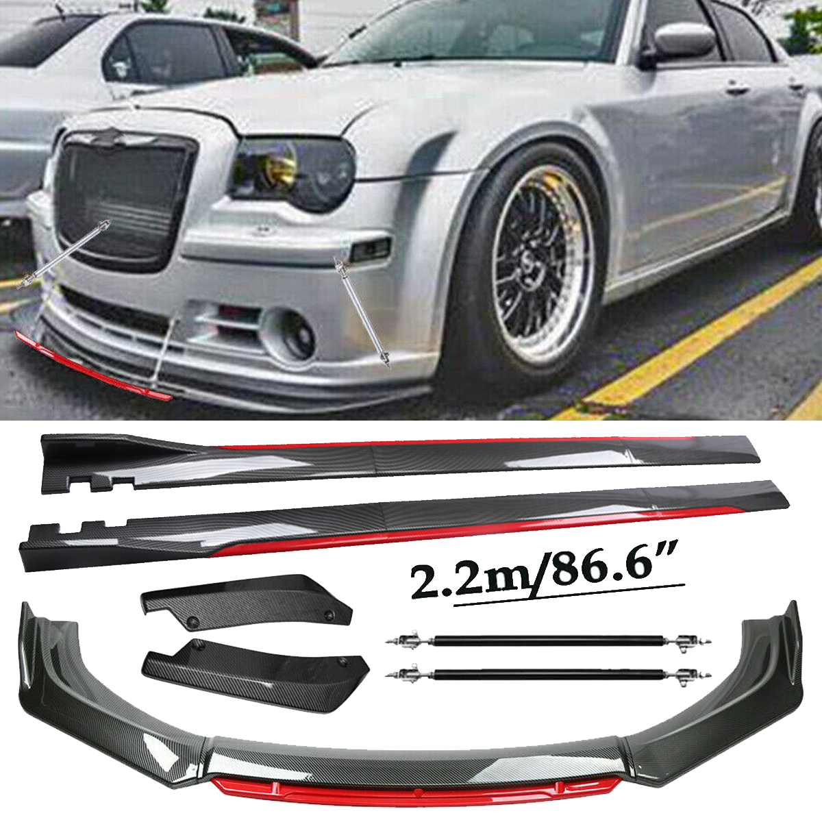 Front Lip Chin Bumper splitter Carbon Fiber Body Side Skirt For Chrysler 300