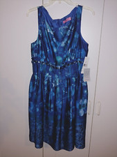 ELIZA J. NEW YORK LADIES SLEEVELESS BLUE LOVELY DRESS-MISSY 12-NWT-RHINESTONES