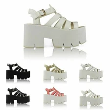 LADIES WOMENS CLEATED SOLE HIGH HEEL CHUNKY PLATFORM SANDALS SHOES