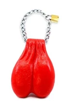 8" BULL NUT'S (RED) - BIG RIG DANGLER BALLS WITH CHAIN AND BRASS LOCK TRUCK NUTZ