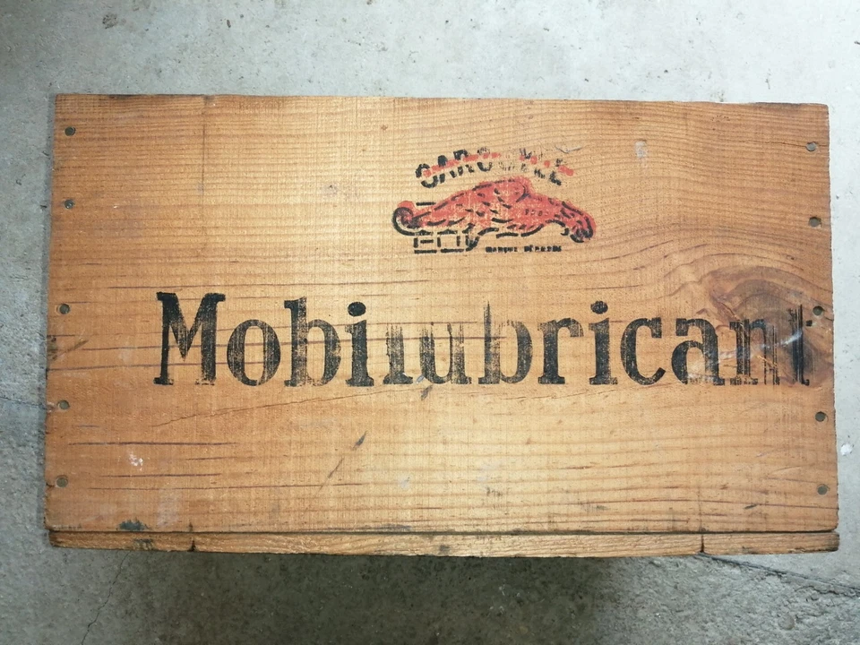 Rare ancienne caisse bois GARGOYLE MOBILUBRICANT pour boîte de graisse garage - Photo 3/4