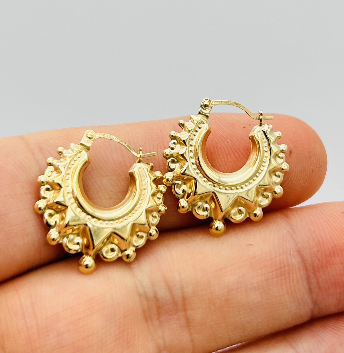 9ct Yellow Gold Victorian Creole Hoop Earrings – Clip-On, Fancy Design, Hallmarked