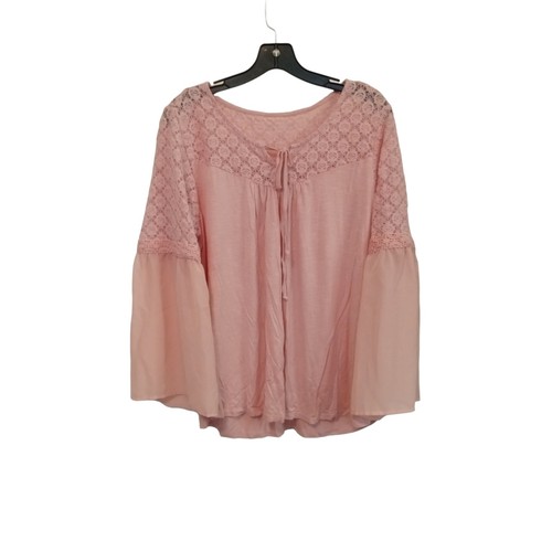 Christopher & Banks pink lace bell sleeve blouse
