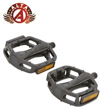 2x ALTA 9/16 Alloy BMX Black Platform Pedals Traction Studs Amber Reflectors.