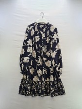 FatFace Dress Size 10 Black Cream Floral Short Tiered Long Sleeve Tie Waist
