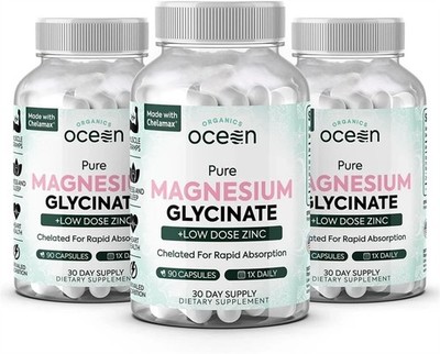 3 / 6 PACKS Organics Ocean Pure Magnesium Glycinate Strength Chelated- 90 CT
