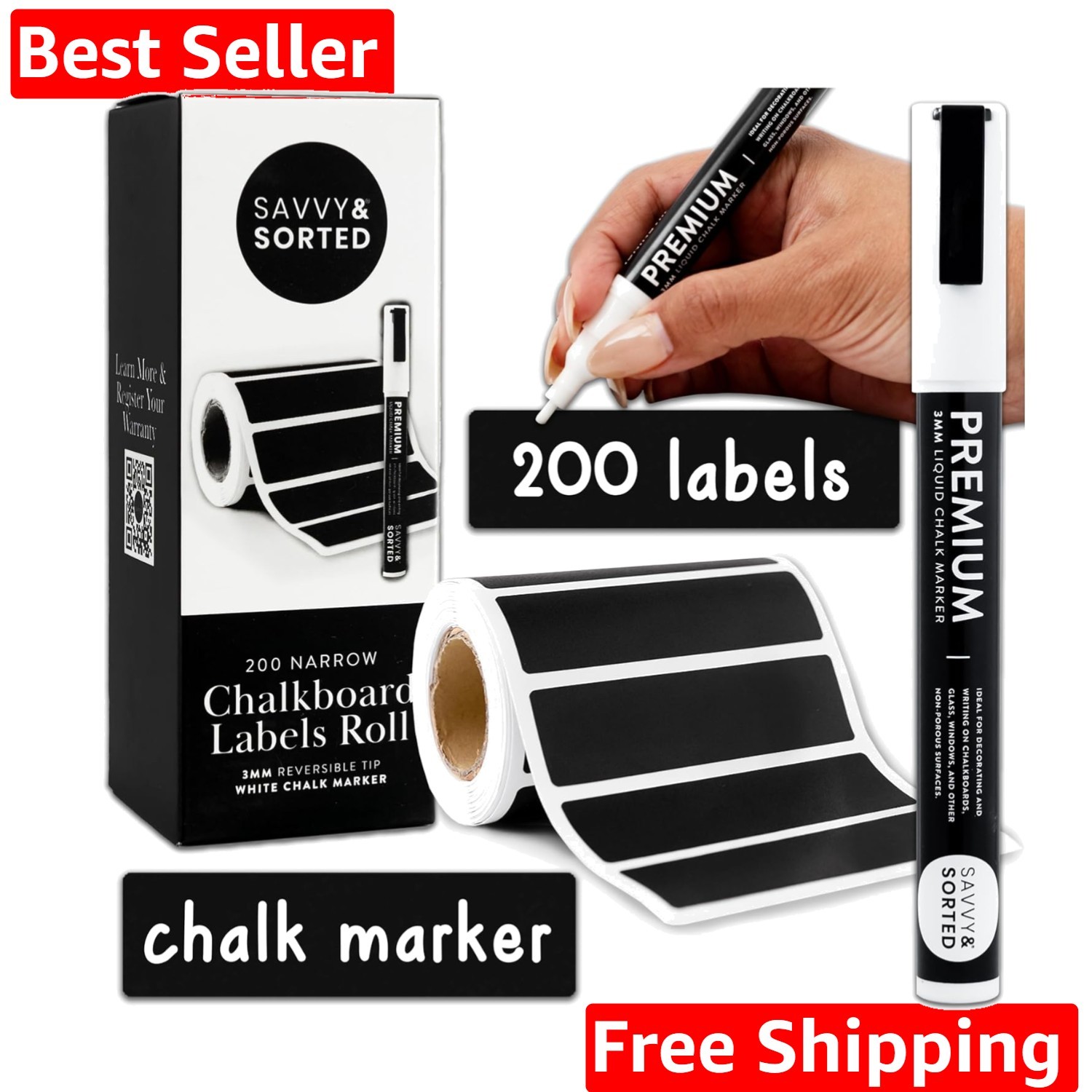 Chalkboard Labels Stickers - 200 Removable, Reusable, Erasab