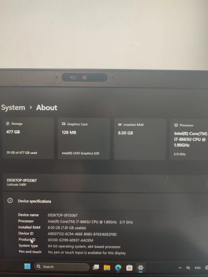 Dell Latitude 5400 · i7-8665U · 8GB · 477GB, photo 3 sur 5