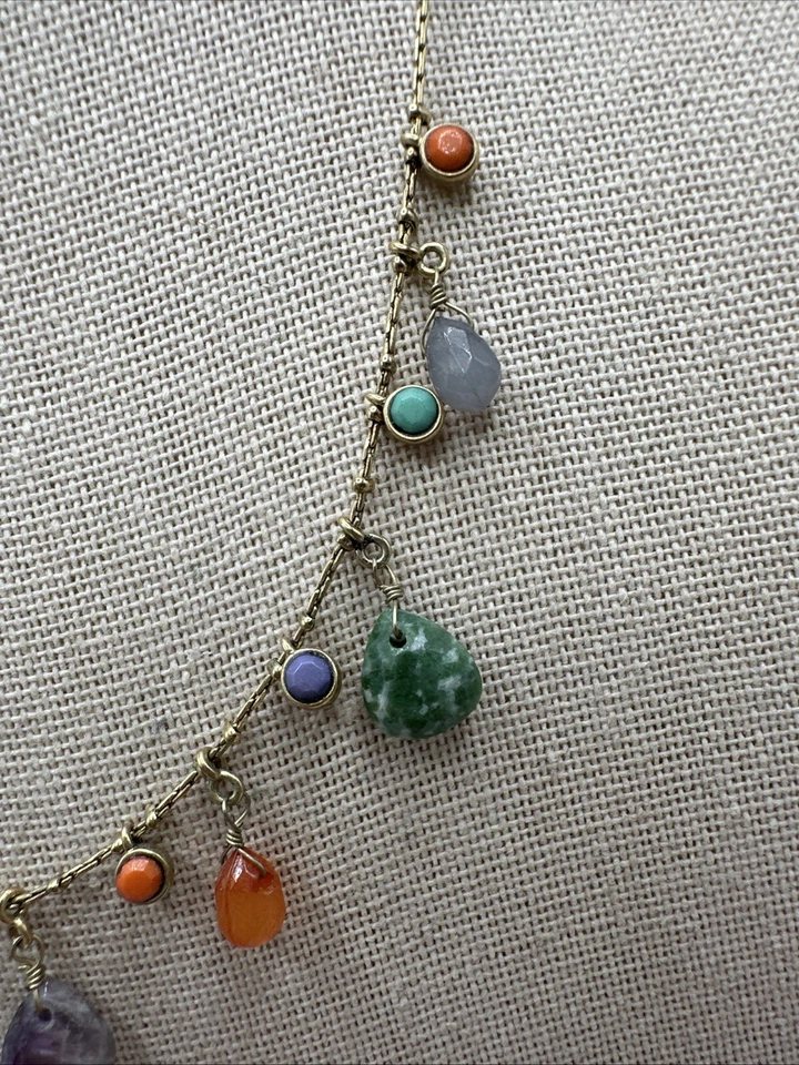 Monet Delicado Tono Dorado Multi Piedra Colorido Collar Cuelga Dije Collar Foto 4 de 4