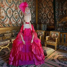 18th Century Victorian Rococo Dress Hot Pink Multi Ruffle Historical Ball Gown