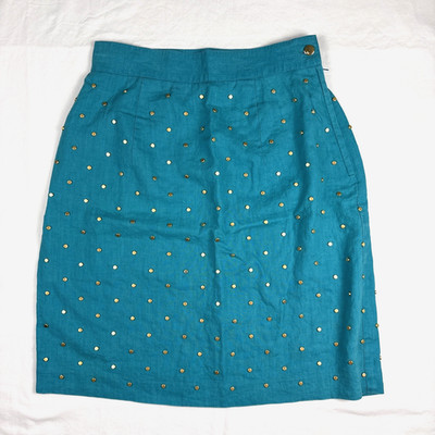 Vintage I.B. Diffusion Green w/Gold Embellishment Linen Skirt Women's Size 8