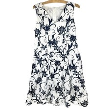 Sportscraft White Navy Floral Eyelet Cotton Midi Dress Coastal Classic Sz 10