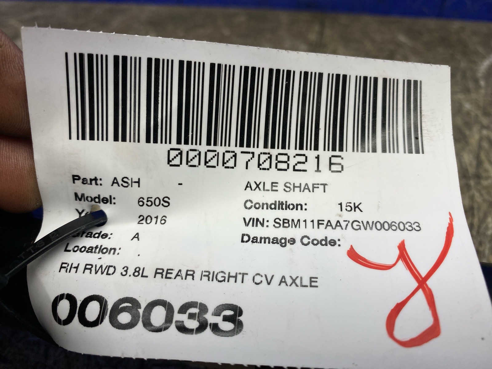 2015 2016 2017 MCLAREN 650S RWD 3.8L REAR RIGHT CV AXLE SHAFT 11G0254CP