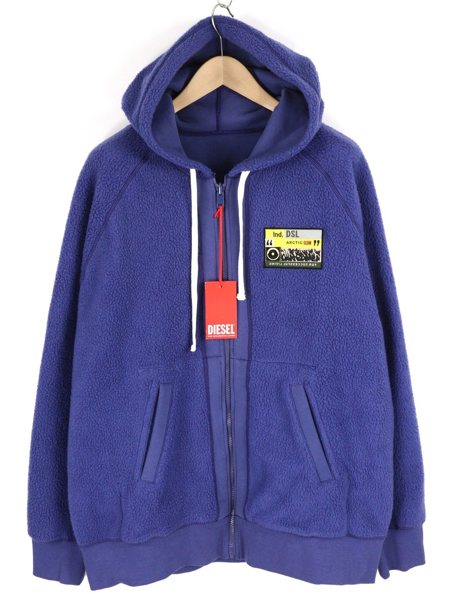 DIESEL S-Rummes-Zip-Rev Men Hoodie XL Blue RRP€250 Fleece Pockets