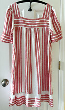 Old Navy Sm Smocked Sundress Beach Coverup BOHO Red Wh Stripe Pockets Sq Neck