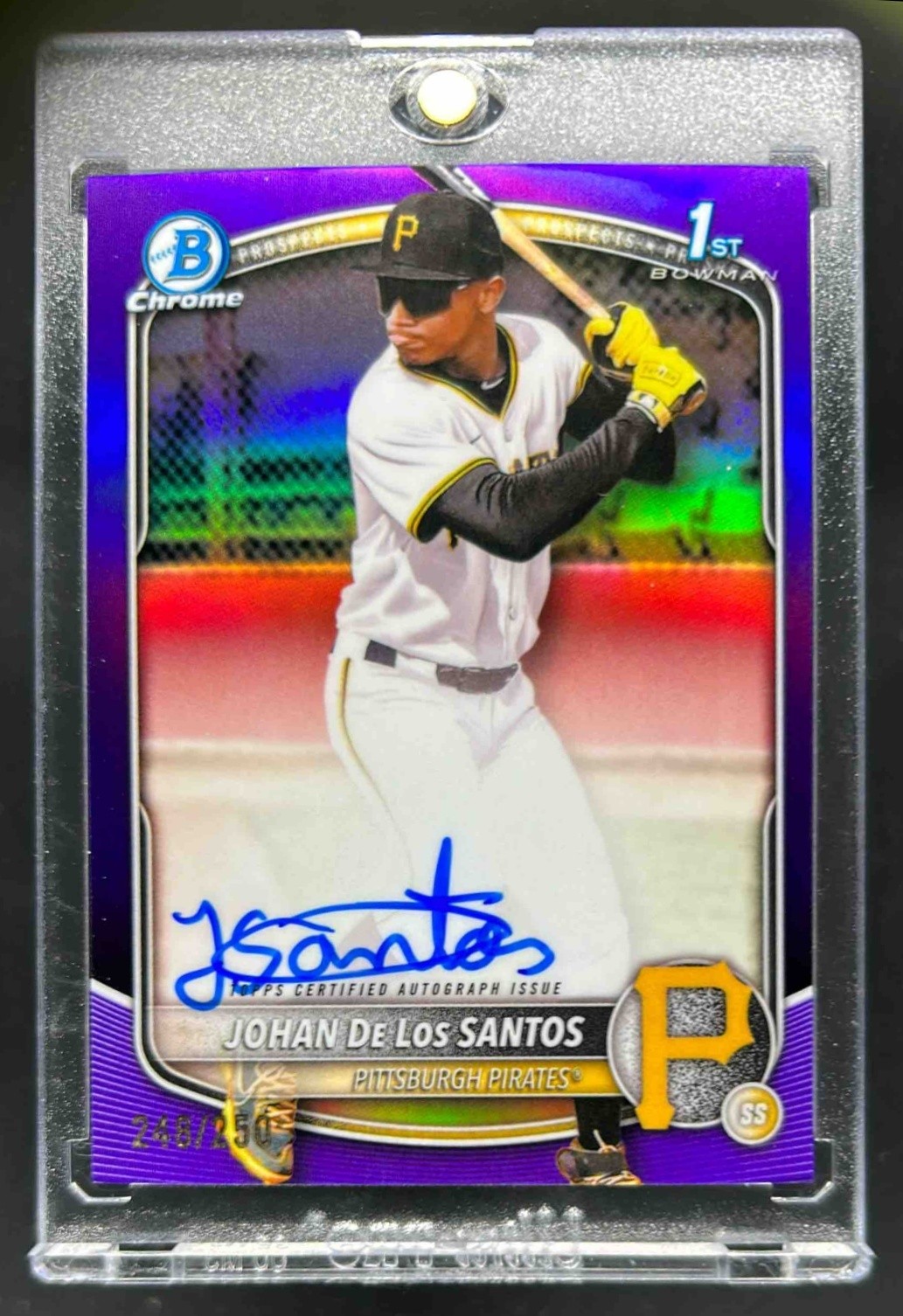 2025 Bowman Chrome Johan De Los Santos Auto Purple Refractor 1st #248/250