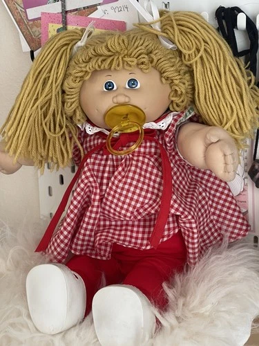 Cabbage Patch Kids Girl Doll Pacifier Butterscotch Hair HM#4 PMI 85 Swing Dress