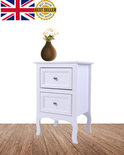 White Country Style 2 Tier Bedside Table Large Nightstand Wooden Storage Unit UK