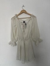 PrettyLittleThing Ivory Lace-Up Sheer Mini Dress – Size 6