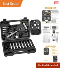 Punch Tool Set with Bench Block & Detachable Hammer - 10 Sizes Included