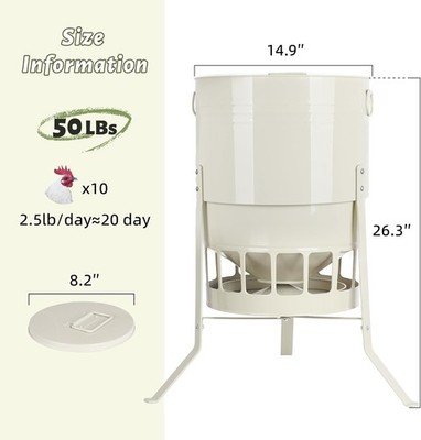 KOL Chicken Feeder No Waste for Coop & Outdoors, 16 Port 50LBS Poultry Feeder