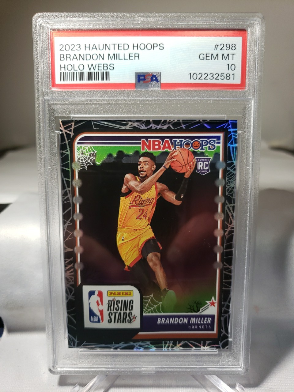 PSA 10 GEM MINT 2023-24 HAUNTED HOOPS RK HOLO WEBS BRANDON MILLER NO. 298