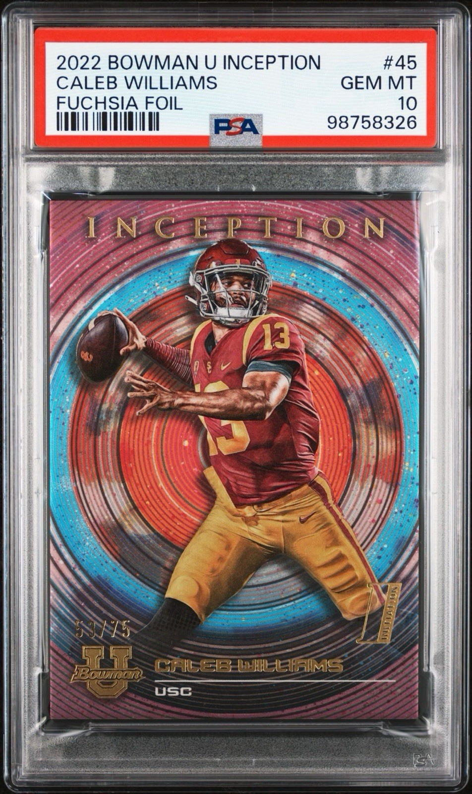 2022 Bowman Inception Fuchsia Foil #45 Caleb Williams /75 (RC) GEM PSA 10
