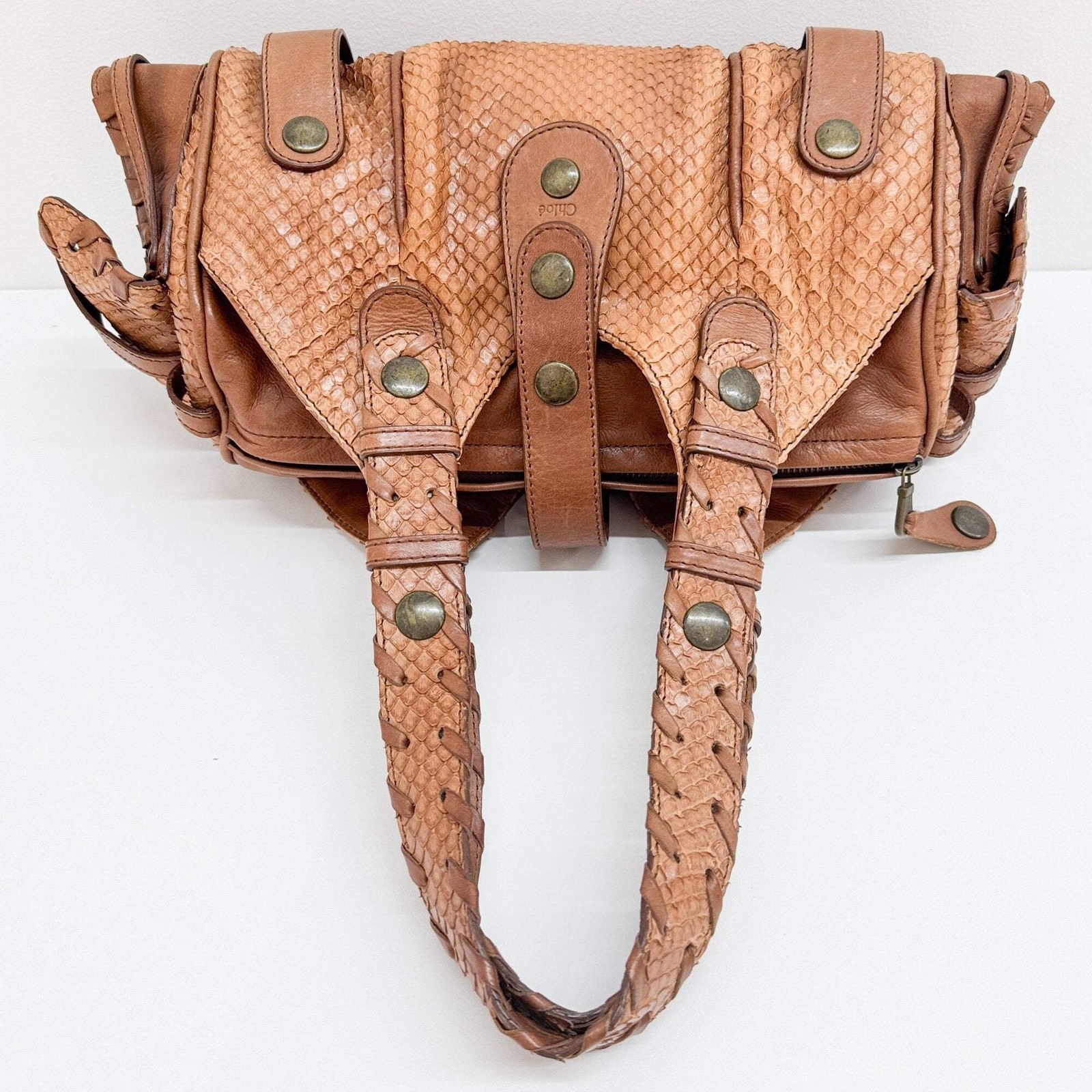 CHLOÉ Silverado Brown Python Embossed Leather Sho… - image 6